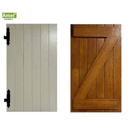 Pine wood shutter, left opening, standard hardware, fixed slats and frame on three sides, single leaf, 500 mm x 1000 mm