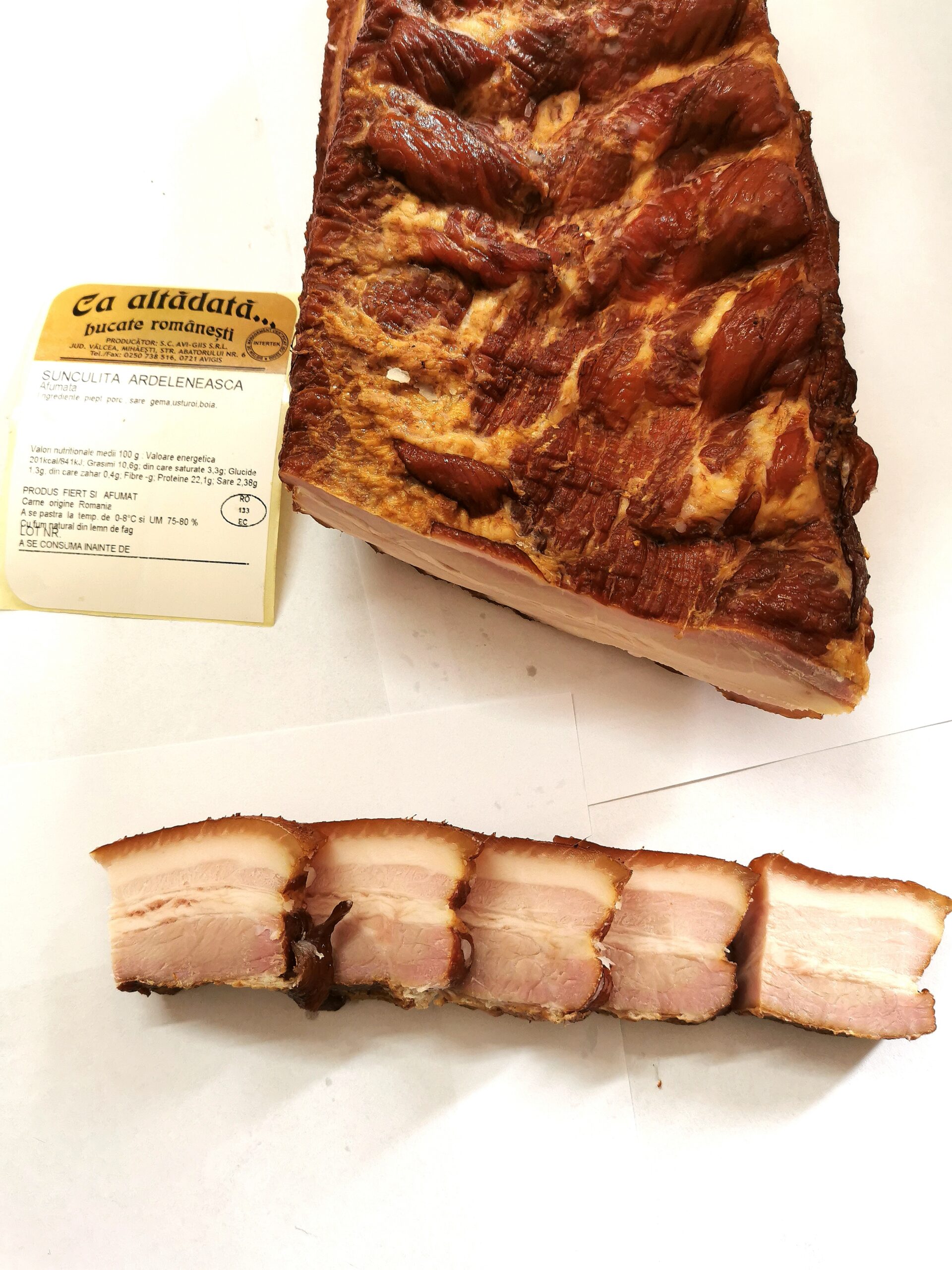 Transylvanian Smoked Pork Belly, bulk/vacuum-packed.