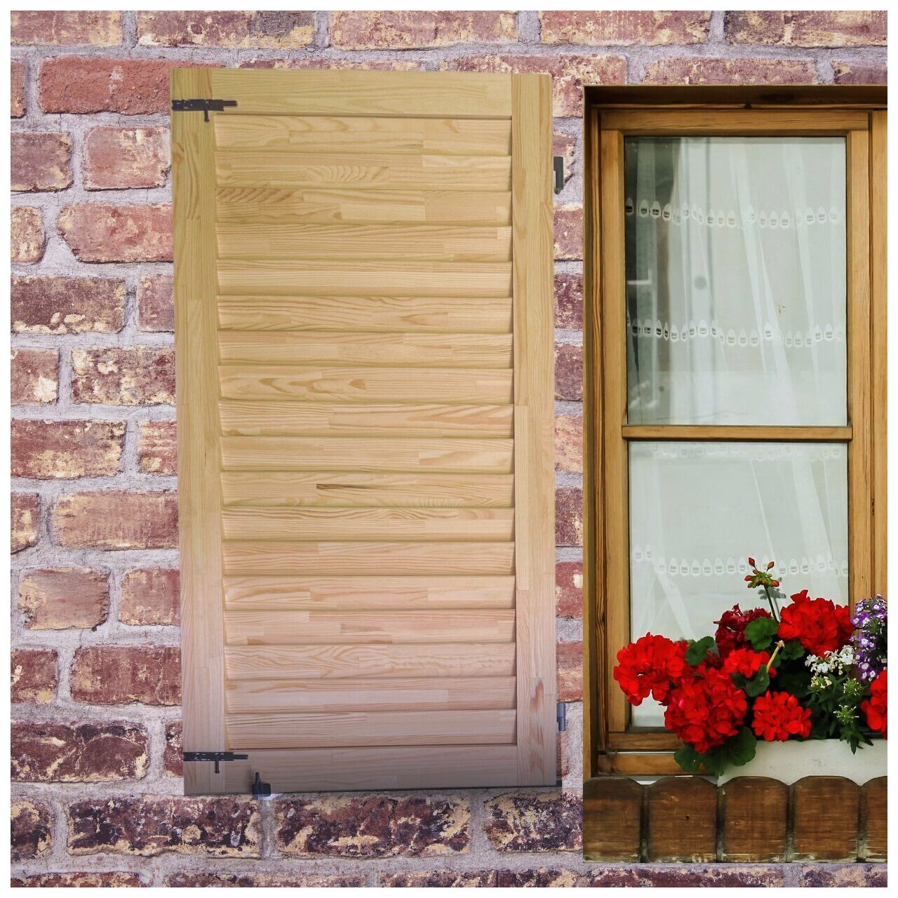 Pine wood shutter, left opening, standard hardware, fixed slats, without frame, one leaf, 500 mm x 700 mm