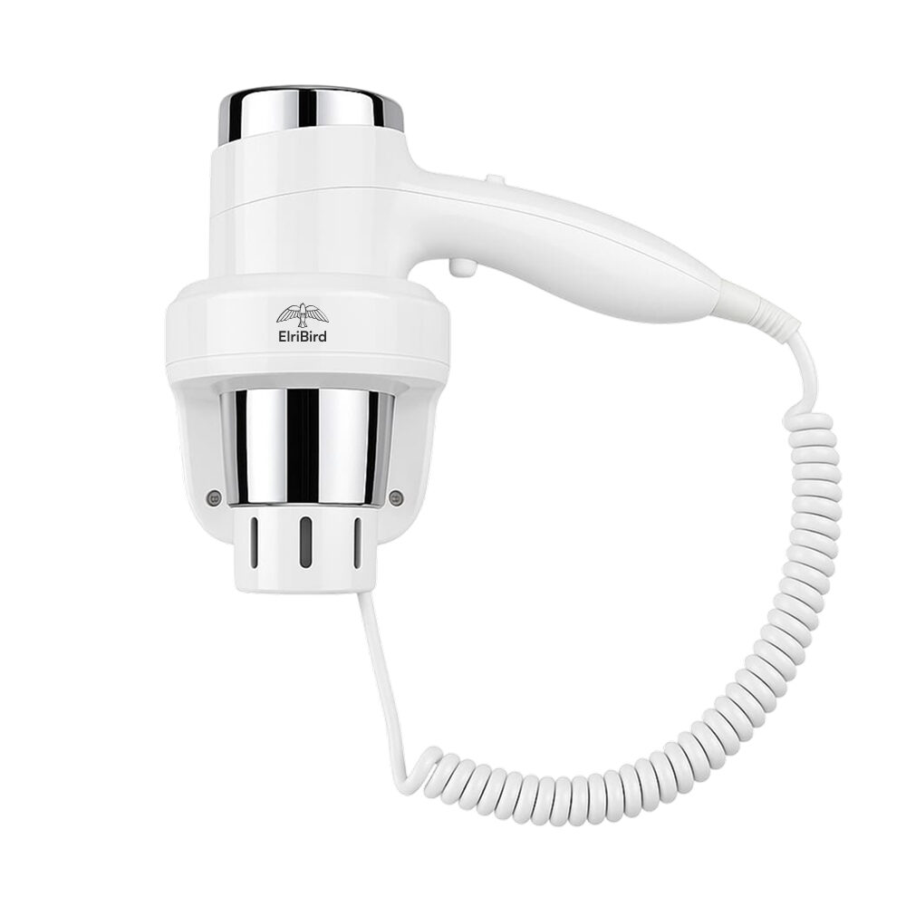 Wall-mounted hotel hair dryer, 1600W, white color, at #1 factory price.